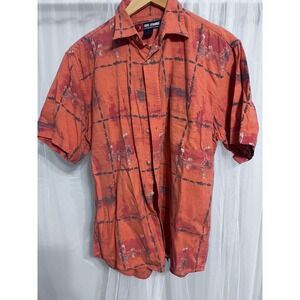 Reel Legends Mens Orange Fishing Print Button Down Shirt Short Sleeve Medium